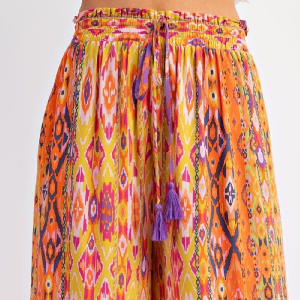 852 🌻 1 left EASEL ETHNIC BORDER PRINT RAYON CHALLIS WIDE LEG PANTS - Picture 3 of 4